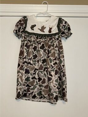 Girls Camouflage Smocked Dress with Hunting Motif